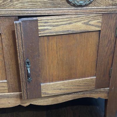 LOT 22Z: Antique Tiger Oak 2 Drawer 2 Door Side Table