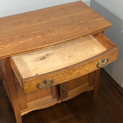 LOT 22Z: Antique Tiger Oak 2 Drawer 2 Door Side Table