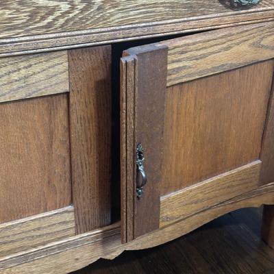 LOT 22Z: Antique Tiger Oak 2 Drawer 2 Door Side Table