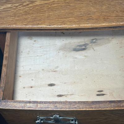 LOT 22Z: Antique Tiger Oak 2 Drawer 2 Door Side Table