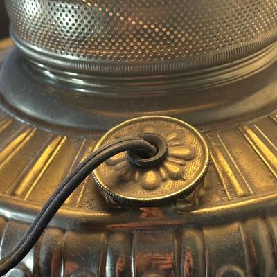 LOT 25Z: Antique Late 19th Century Brass Oil Saloon Lamp converted to Electric made in USA