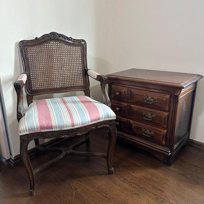 LOT 28X: Antique French Cane Back Arm Chair & Young Hinkle Night Stand