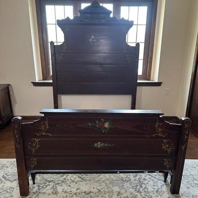 LOT 29X: Antique Hand Painted Cottage Victorian Wooden Bed Frame