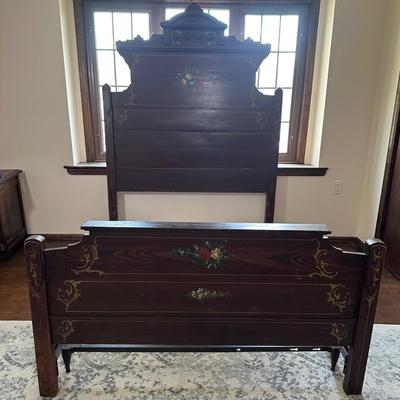 LOT 29X: Antique Hand Painted Cottage Victorian Wooden Bed Frame