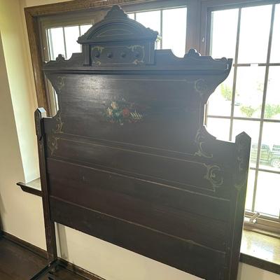 LOT 29X: Antique Hand Painted Cottage Victorian Wooden Bed Frame