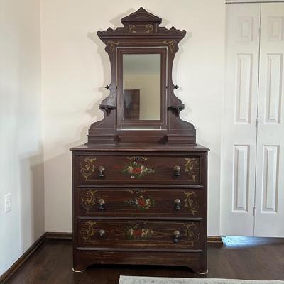 LOT 30X: Antique Hand Painted Cottage Victorian Vanity Dresser