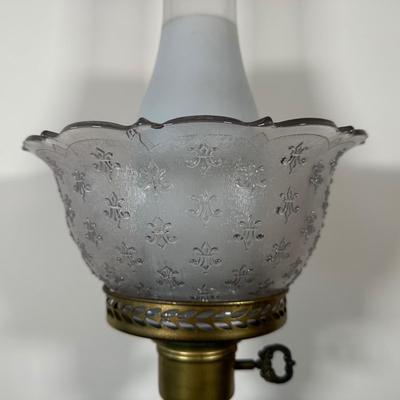 LOT 31M: Antique 19th Century Blue Glass Hand Painted Victorian Oil Lamp