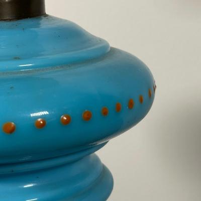 LOT 31M: Antique 19th Century Blue Glass Hand Painted Victorian Oil Lamp
