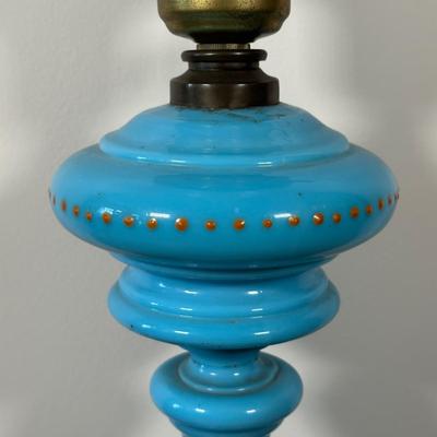LOT 31M: Antique 19th Century Blue Glass Hand Painted Victorian Oil Lamp