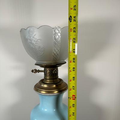 LOT 32M: Antique 19th Century Opaline Glass & Brass Oil Lamp