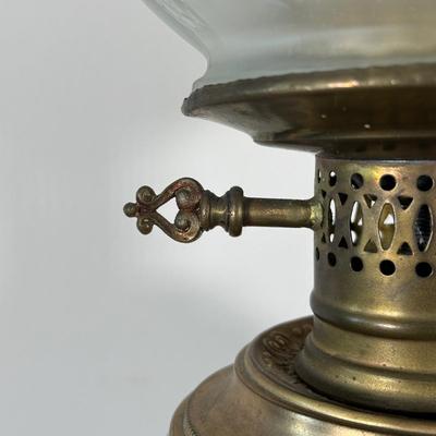 LOT 32M: Antique 19th Century Opaline Glass & Brass Oil Lamp