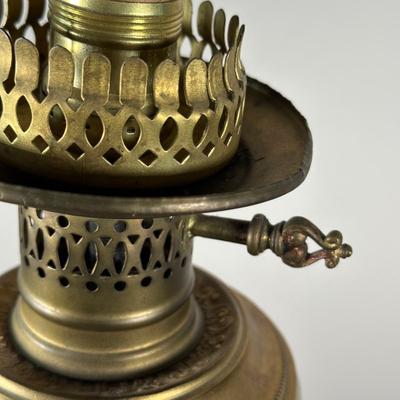 LOT 32M: Antique 19th Century Opaline Glass & Brass Oil Lamp