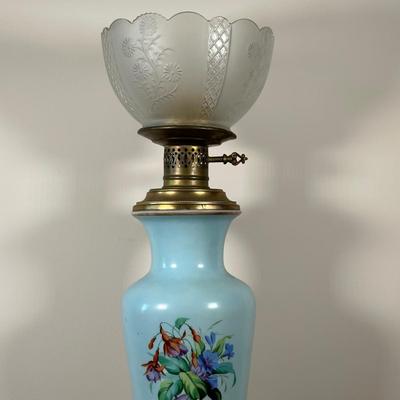 LOT 32M: Antique 19th Century Opaline Glass & Brass Oil Lamp