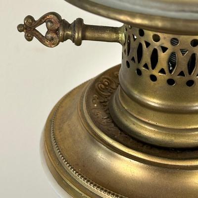LOT 32M: Antique 19th Century Opaline Glass & Brass Oil Lamp