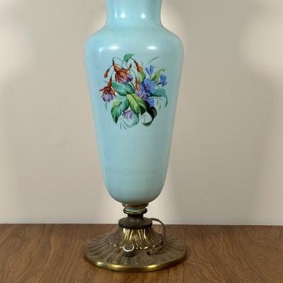LOT 32M: Antique 19th Century Opaline Glass & Brass Oil Lamp
