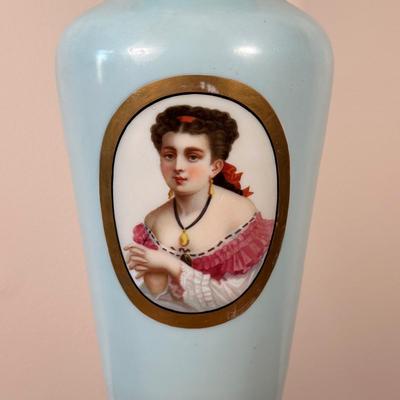 LOT 32M: Antique 19th Century Opaline Glass & Brass Oil Lamp
