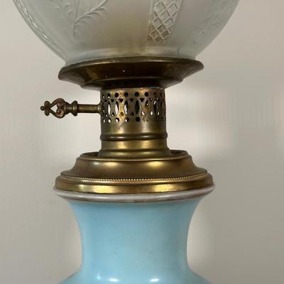 LOT 32M: Antique 19th Century Opaline Glass & Brass Oil Lamp