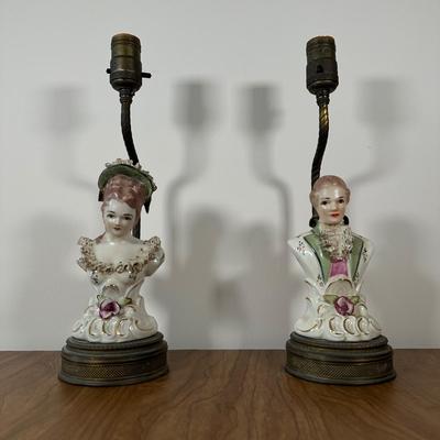 LOT 33M: Two Vintage Victorian Porcelain Bust Table Lamps