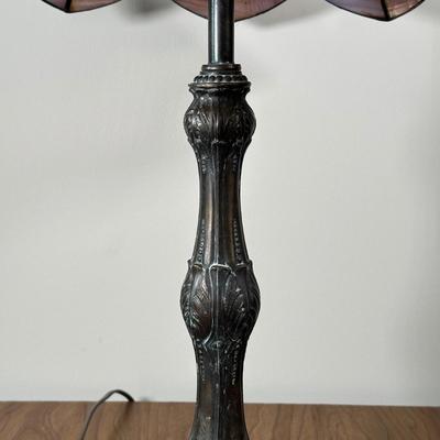 LOT 34M: Vintage Tiffany Style Stained Glass Table Lamp