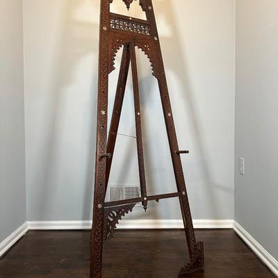 LOT 35M: Antique Moorish Carved Hardwood & Mother Of Pearl inlaid Easel Circa 1920’s