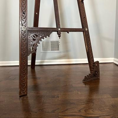 LOT 35M: Antique Moorish Carved Hardwood & Mother Of Pearl inlaid Easel Circa 1920’s