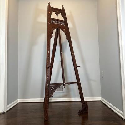 LOT 35M: Antique Moorish Carved Hardwood & Mother Of Pearl inlaid Easel Circa 1920’s