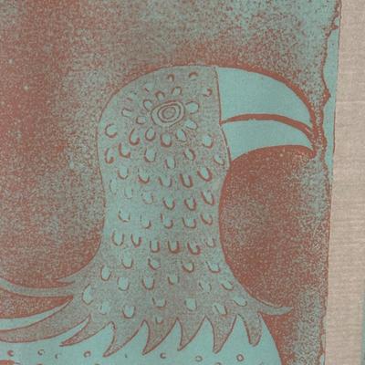 LOT 39X: “Los Papagayos” by C. December Signed & Numbered Block Print / Mixed Media Artwork framed between 2 Panes of Glass