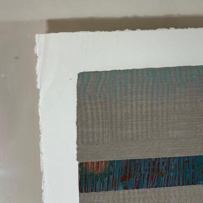 LOT 39X: “Los Papagayos” by C. December Signed & Numbered Block Print / Mixed Media Artwork framed between 2 Panes of Glass