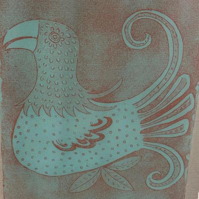 LOT 39X: “Los Papagayos” by C. December Signed & Numbered Block Print / Mixed Media Artwork framed between 2 Panes of Glass