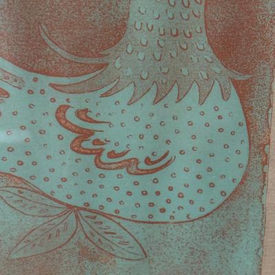 LOT 39X: “Los Papagayos” by C. December Signed & Numbered Block Print / Mixed Media Artwork framed between 2 Panes of Glass
