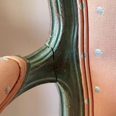 LOT 62L: Pair of Antique French Louis XVI Style Carved Silk Chairs