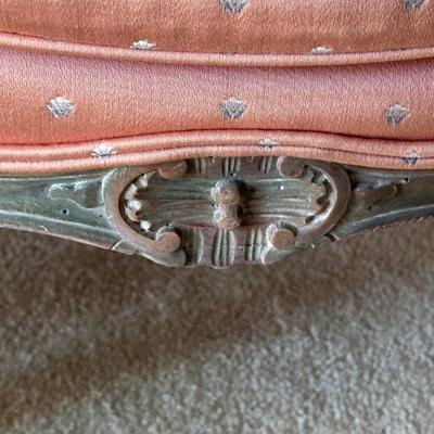 LOT 62L: Pair of Antique French Louis XVI Style Carved Silk Chairs