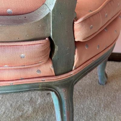 LOT 62L: Pair of Antique French Louis XVI Style Carved Silk Chairs