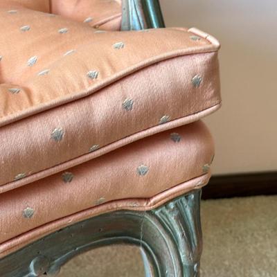 LOT 62L: Pair of Antique French Louis XVI Style Carved Silk Chairs
