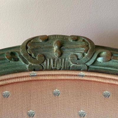 LOT 62L: Pair of Antique French Louis XVI Style Carved Silk Chairs