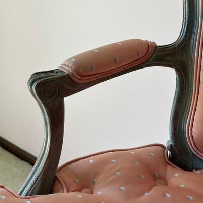 LOT 62L: Pair of Antique French Louis XVI Style Carved Silk Chairs