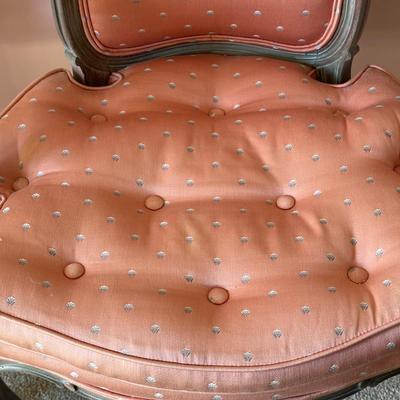 LOT 62L: Pair of Antique French Louis XVI Style Carved Silk Chairs