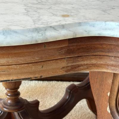 LOT 63L: Antique Victorian Carved Walnut Marble Top Parlor Table