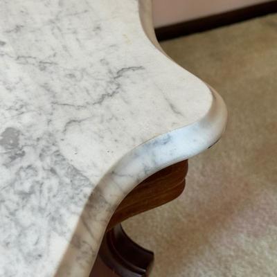 LOT 63L: Antique Victorian Carved Walnut Marble Top Parlor Table