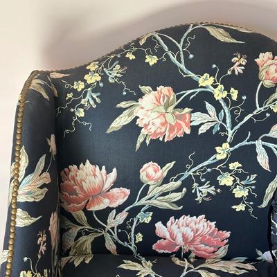 LOT 64L: Custom Upholstery Vintage Down Filled Black Floral Loveseat