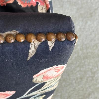LOT 64L: Custom Upholstery Vintage Down Filled Black Floral Loveseat