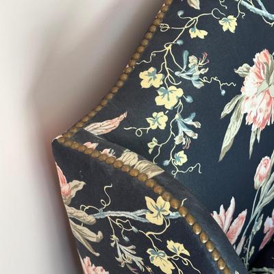 LOT 64L: Custom Upholstery Vintage Down Filled Black Floral Loveseat