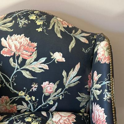 LOT 64L: Custom Upholstery Vintage Down Filled Black Floral Loveseat