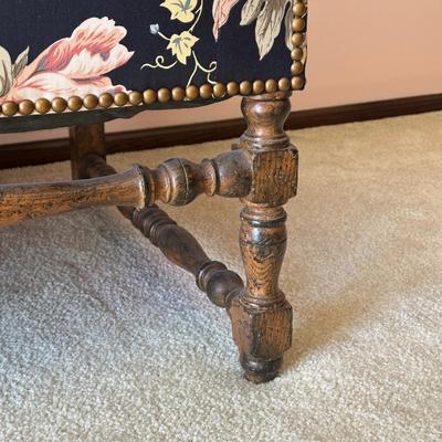 LOT 64L: Custom Upholstery Vintage Down Filled Black Floral Loveseat
