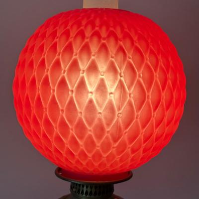 LOT 65L: Antique Victorian Cast Iron/Brass Oil Lamp with Red Glass Shade