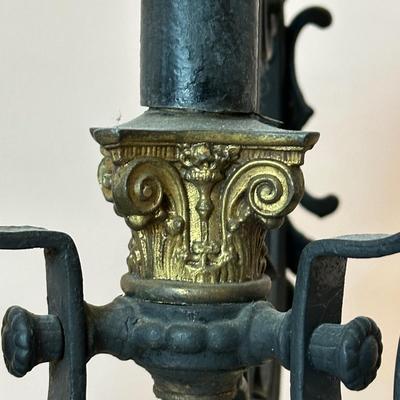LOT 65L: Antique Victorian Cast Iron/Brass Oil Lamp with Red Glass Shade