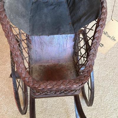 LOT 67L: Vintage Wicker Doll Carriage w/ Delton Doll, Seymour Mann Doll & More
