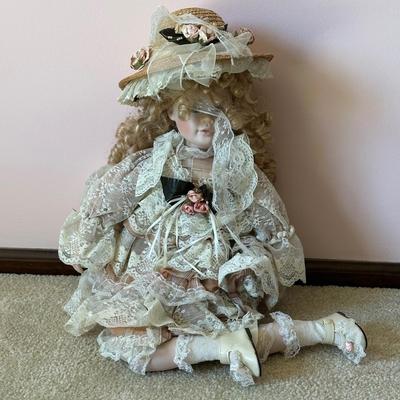LOT 67L: Vintage Wicker Doll Carriage w/ Delton Doll, Seymour Mann Doll & More