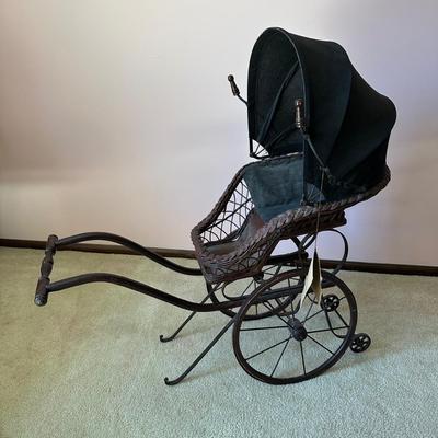 LOT 67L: Vintage Wicker Doll Carriage w/ Delton Doll, Seymour Mann Doll & More