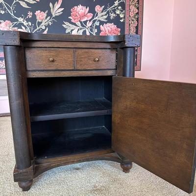 LOT 68L: Pair Of Antique Cane Chair w/ 1 Drawer 1 Door End Table